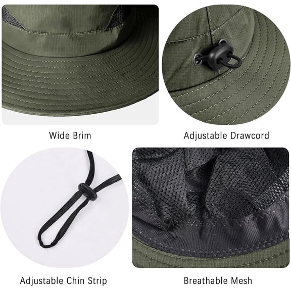 UPF50 UV Protection Sun Hats for Men Women, Wide Brim Waterproof Boonie Safari Hat for Fishing Hiking Camping Outdoor