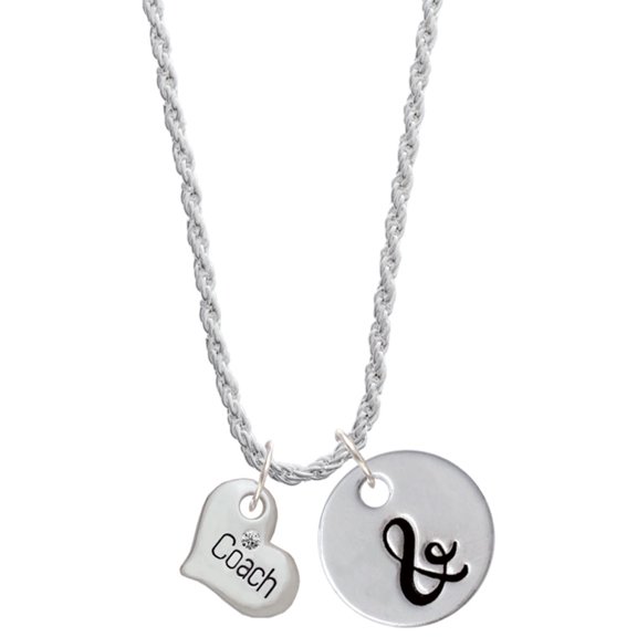 Delight Jewelry Silvertone Small ''Coach'' Heart Silvertone Script Initial Disc - & - Charm Necklace, 20" 3"