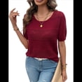thumbnail image 3 of Suéter de Corta para Mujer, Blusa Informal de Cuello Redondo de Punto Acanalado con Ojales, -Verano 2025. Vino Tinto XL, 3 of 10
