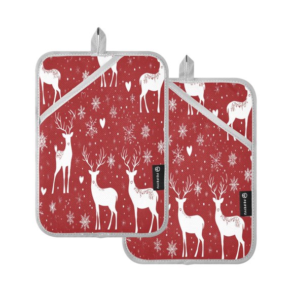 BZSMCE Pot Holder Oven Mitts Cooking baking Snowflake and Cute Reindeer Pattern Creative Pattern Size:7x9.8in