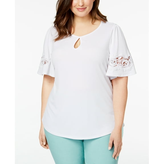 Plus Size Flutter-Sleeve Top Bright White 3X
