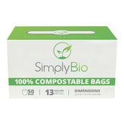 Simply Bio 13 Gallon Compostable Flat Top Tall Kitchen Garbage Bags, 50 Count, 1 Pack, Food Scrap Trash Bags Certified by BPI and OK Compost, 49.2L, 0.87 Mil