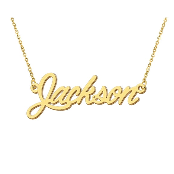 HUAN XUN 18k Gold Plated Jackson Name Necklace Stainless Steel Nameplate Necklaces for Womens Mens Mother Day Christmas Jewelry Gift