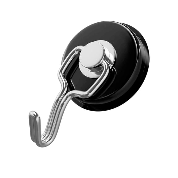 Master Magnetics Neodymium Rotating and Swinging Magnetic Hook -1.47' Diameter, 0.54' Thick, 65 Pound Pull,  Black and Silver, 07580