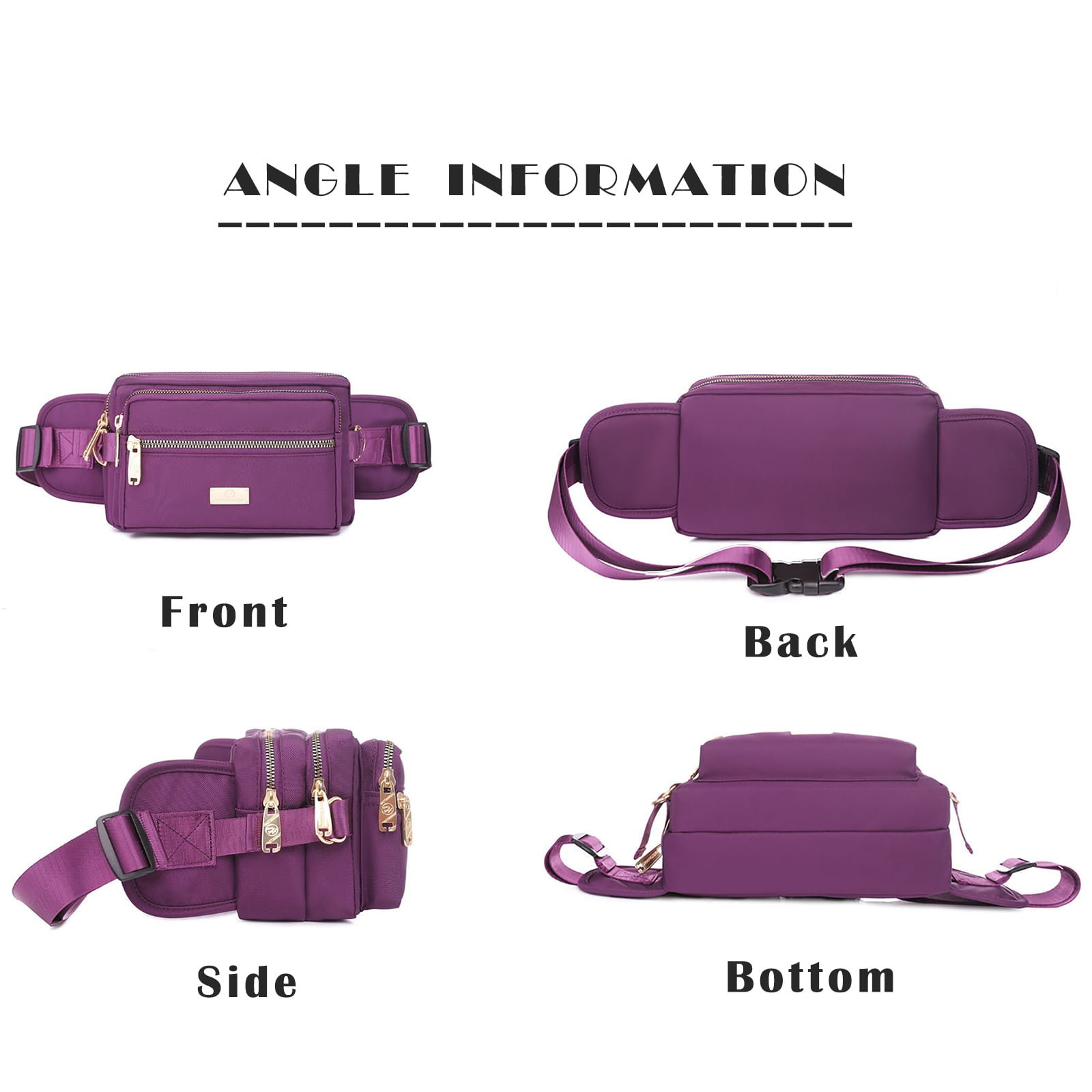Extra Large Fashion Fanny Pack for Men Women, Waist Bag for Waterproof Hiking Running Biking Gym Outdoor Sports Travel Belt Bag Purple