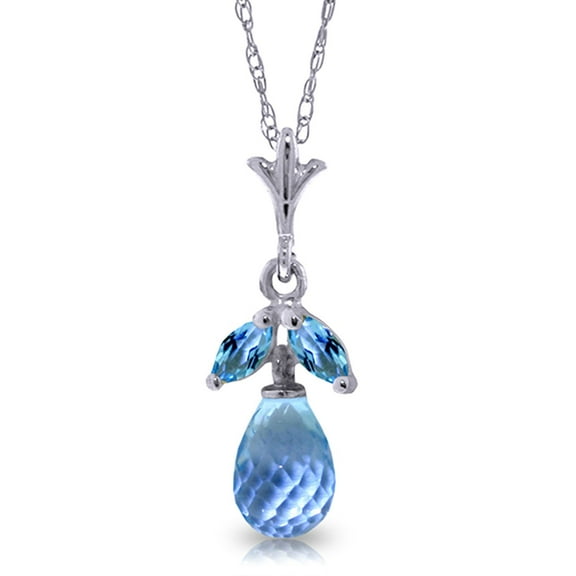 Galaxy Gold 14K Solid White Gold 24" Necklace with Natural Blue Topaz, 14"-24" Sizes, December Birthstone, Symbol of Calm