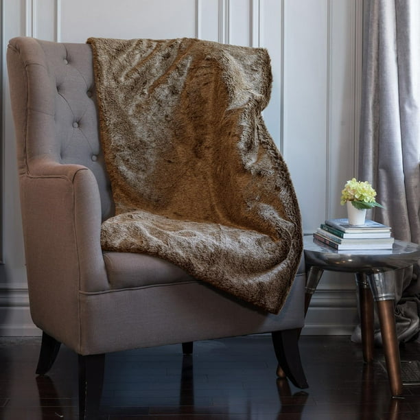 Tip Brown Faux Fur Throw