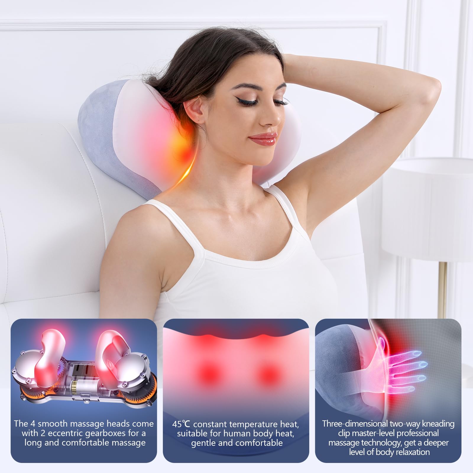 Shiatsu Back and Neck Massager with Heat, Electric Massage Pillow for Back Pain Relief Deep Tissue, 3D Stereoscopic Support Traction, Deep Kneading Massager for Neck and Shoulder Muscle Pain