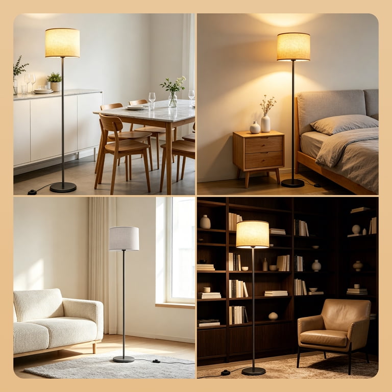 Govvep Modern Standing Floor Lamp, Beige Linen, 3 Colors photo 5