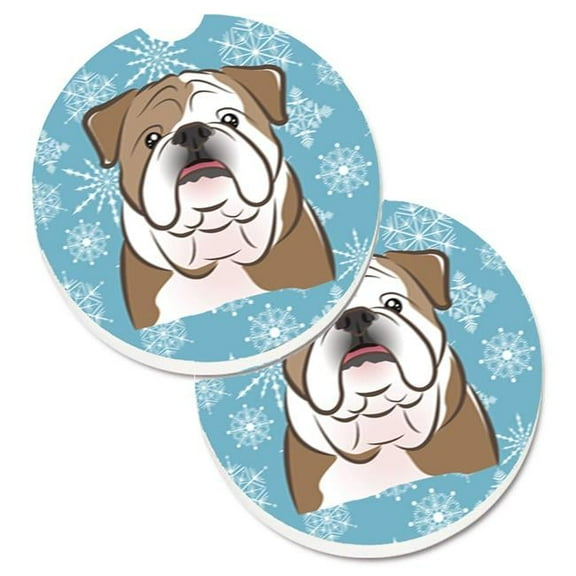 Snowflake English Bulldog Set of 2 Cup Holder Car Coaster