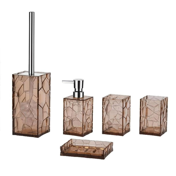 Juego de accesorios de baño acrílicos de 5 uds, conjunto esencial de baño, juegos de accesorios de baño elegantes para apartamento Marrón claro Soledad Bote de basura