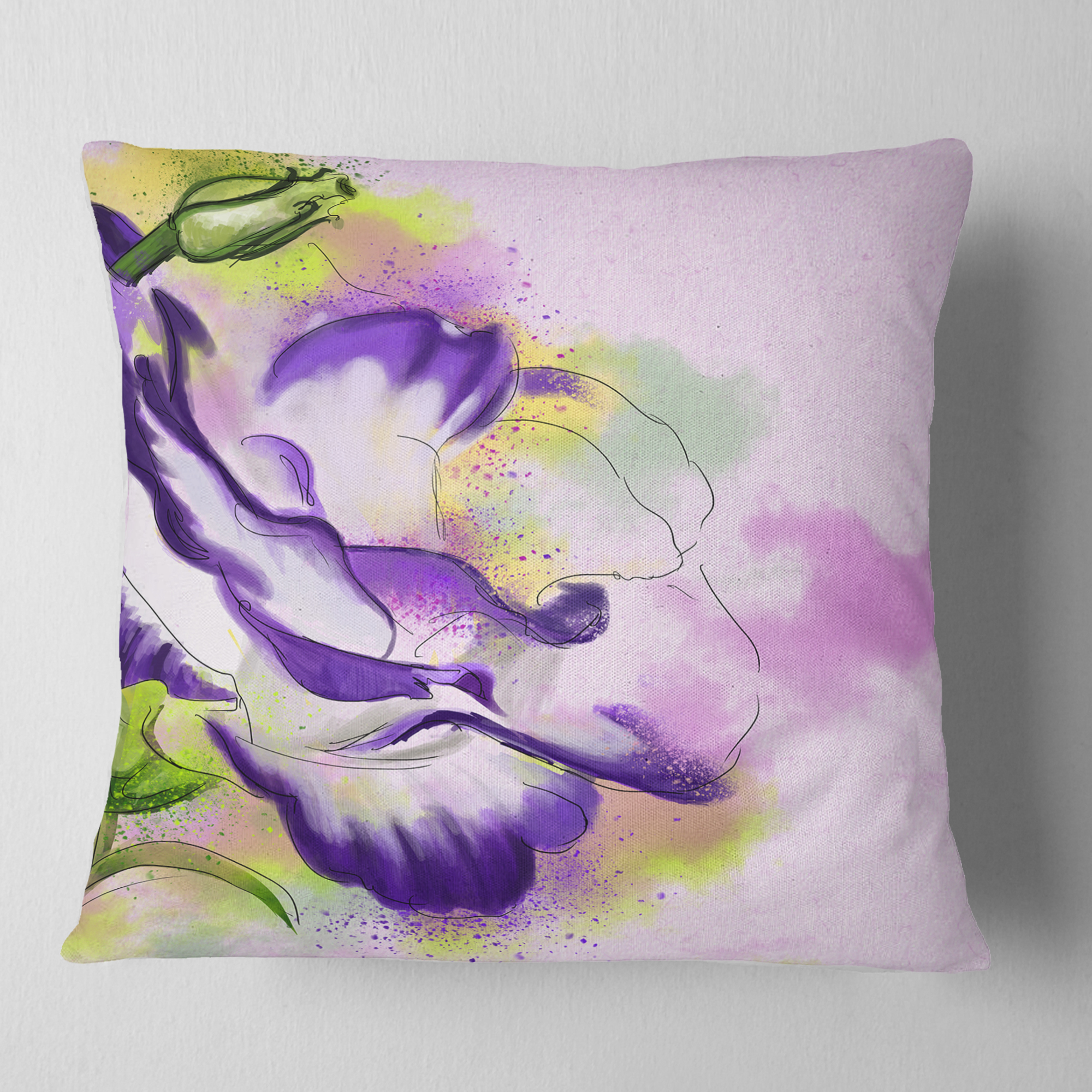Designart Abstract Blue Flower Watercolor - Floral Throw Pillow - 18x18