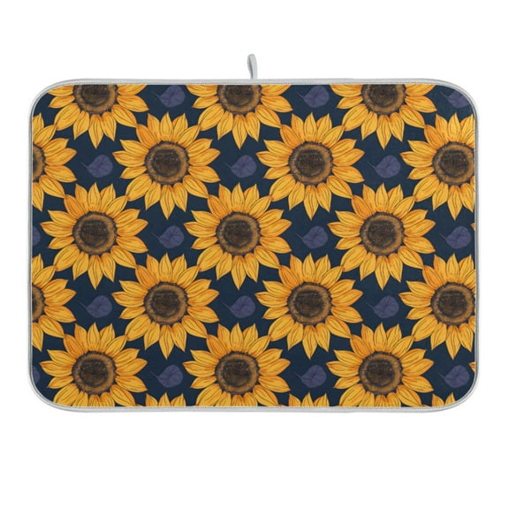 Sunflowers and Small Leaf Dish Drying Mat 16x18 Absorbent Microfiber Draining Rack Pad for Kitchen Counter Sink