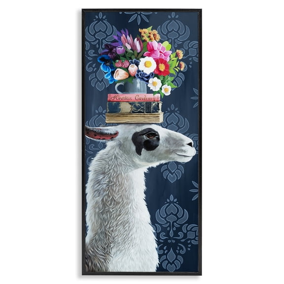 Stupell Industries Eclectic Llama with Book & Flower Arrangement Black Framed Giclee Art, 10 x 24, by Heather Gauthier