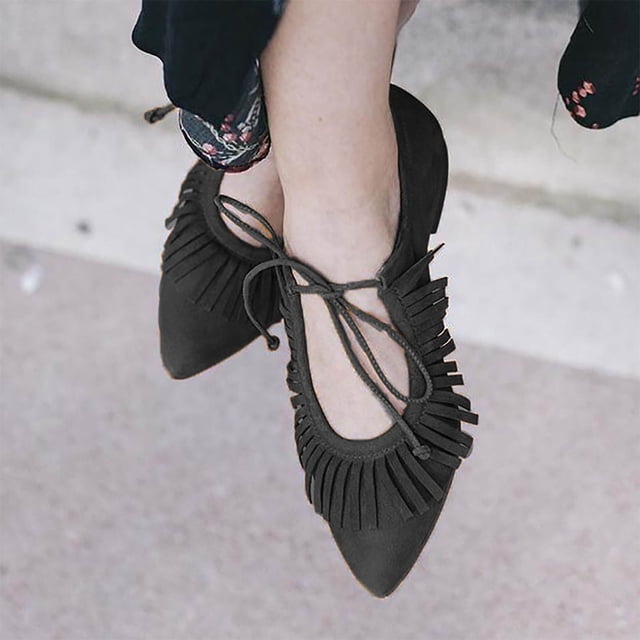 Zapatos casuales cómodos con borlas en punta para mujer Zapatos individuales de tacón bajo cómodos y sólidos Wmkox8yii FOPL1672