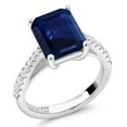thumbnail image 2 of Gem Stone King 3.71 Cttw Blue Sapphire and White Created Sapphire 925 Sterling Silver Ring for Women | Emerald Cut 10X8MM | Available in Size 5, 6, 7, 8, 9, 2 of 6