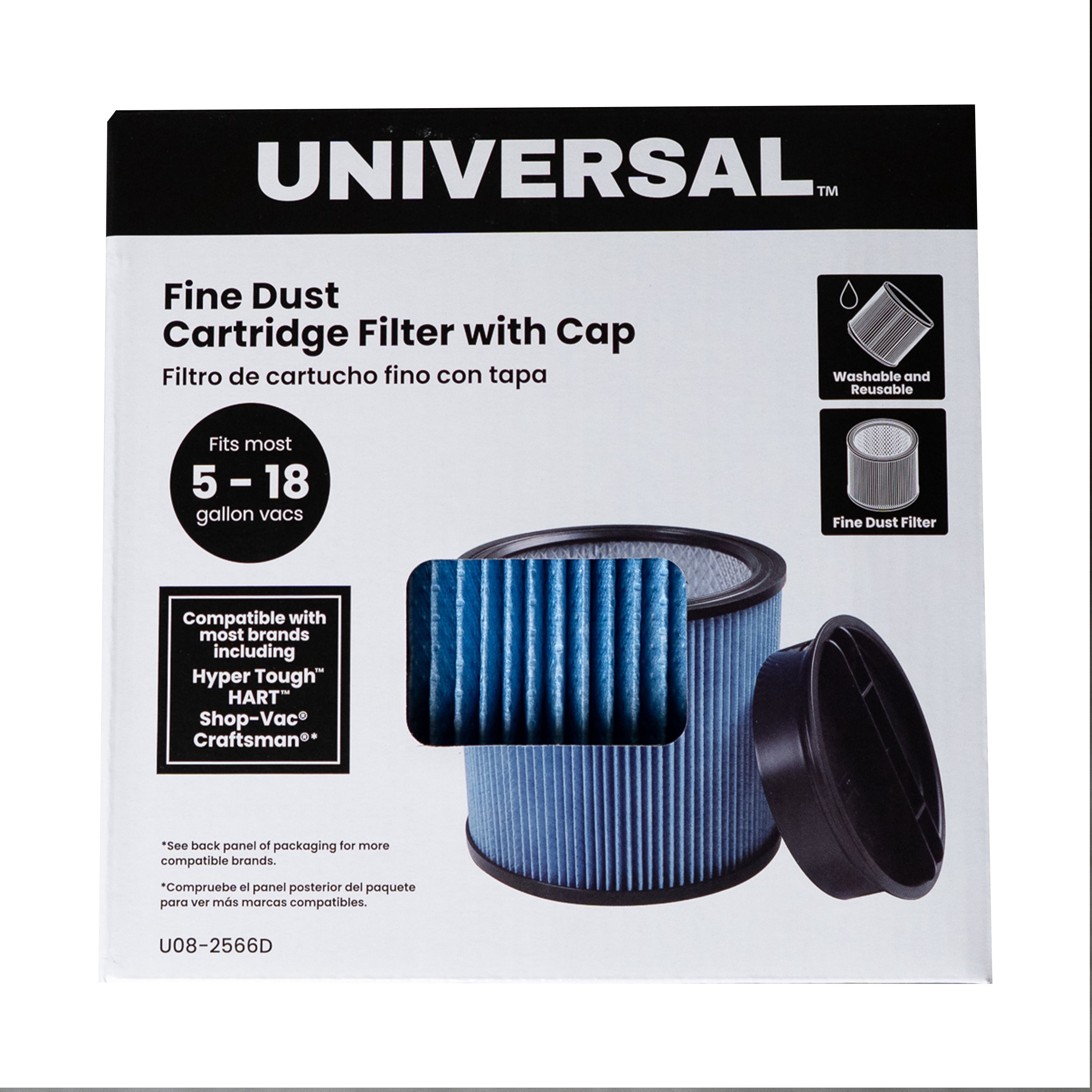 Universal Fine Dust Cartridge Filter with Cap,Fits Most 5-18 Gallon Vacuum Brands