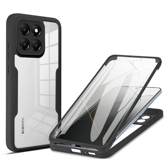 CCSmaller for Xiaomi 14 Pro Clear Case with Screen Protector, Full Body Protective Soft TPU Rugged Bumper Slim Case Shockproof Phone Cover for Xiaomi 14 Pro QC Black