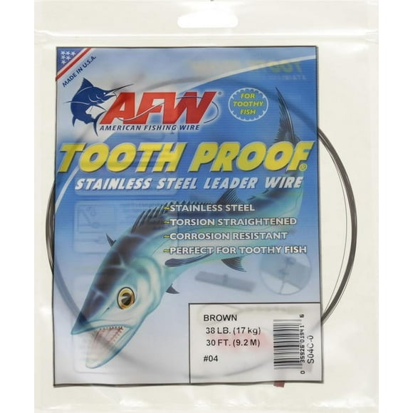 American Fishing Wire S04C-0 Tooth Proof Stainless Steel Single Strand Leader Wire, Size 4, Camo Brown Color, 38 Pound Test, 30-Feet