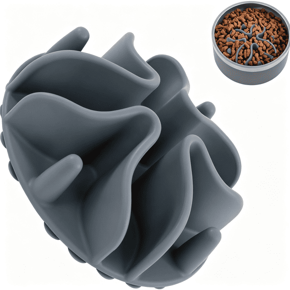 BPPEG Slow Feeder Dog Bowls Insert, Puzzle Slow Feeder Insert with 21 Octopus Suction Cups for Small Breed Dog Food Bowls, Secure Fit Slow Feeder Insert (4 Inch, Grey)