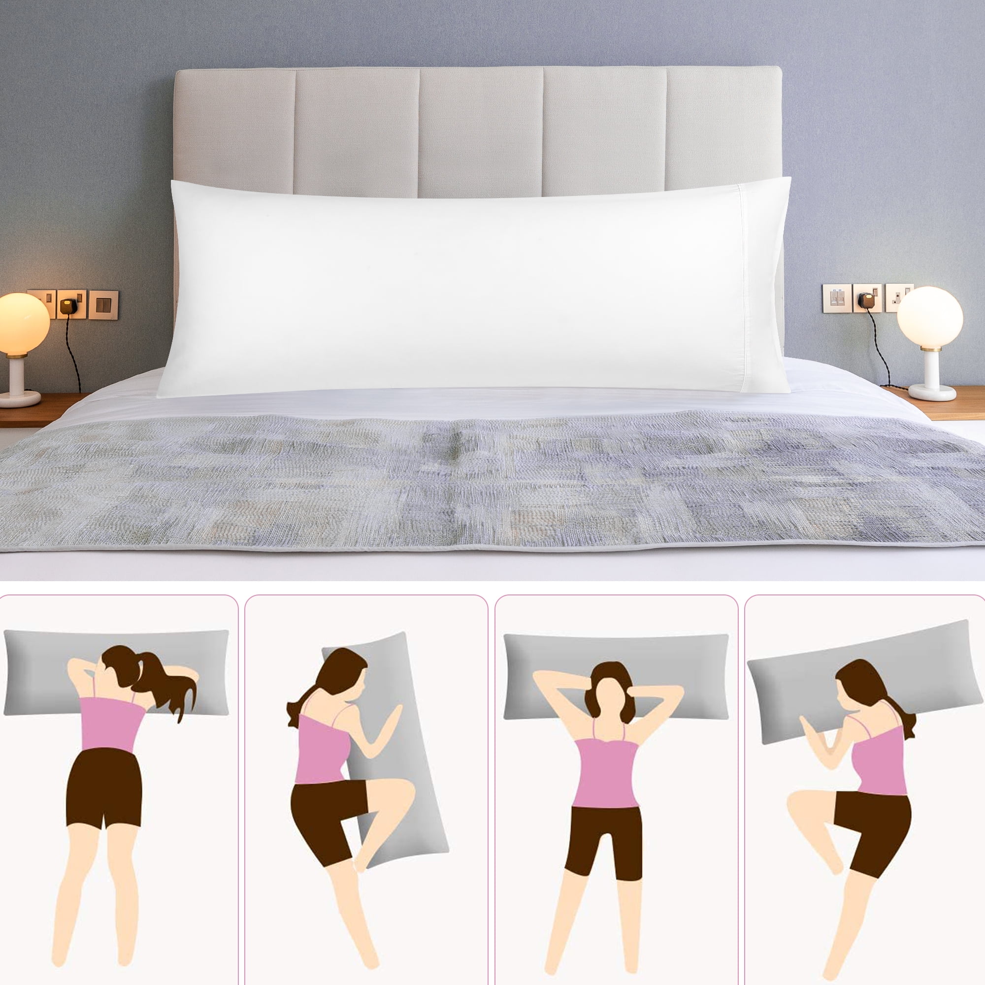 Unique Bargains 20"x 55" 1PC Zipper Closure Body Pillow Cover White