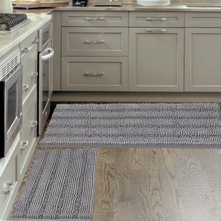 Turquoize Shaggy Bath Rug Set Chenille Bathroom Rug Non-Slip Absorbent Bath Mats  2 Piece- 47 X 17 & 17  X 24   Dove