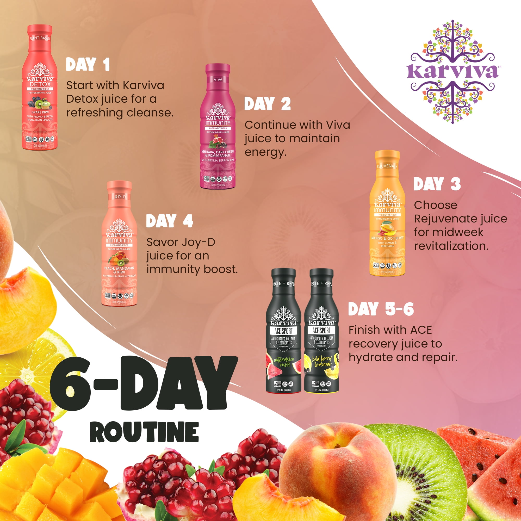 Karviva Organic Detox Juice Cleanse & Immunity Booster Variety Pack, 6 Bottles, 12 fl oz Each, Detox Wellness Drinks