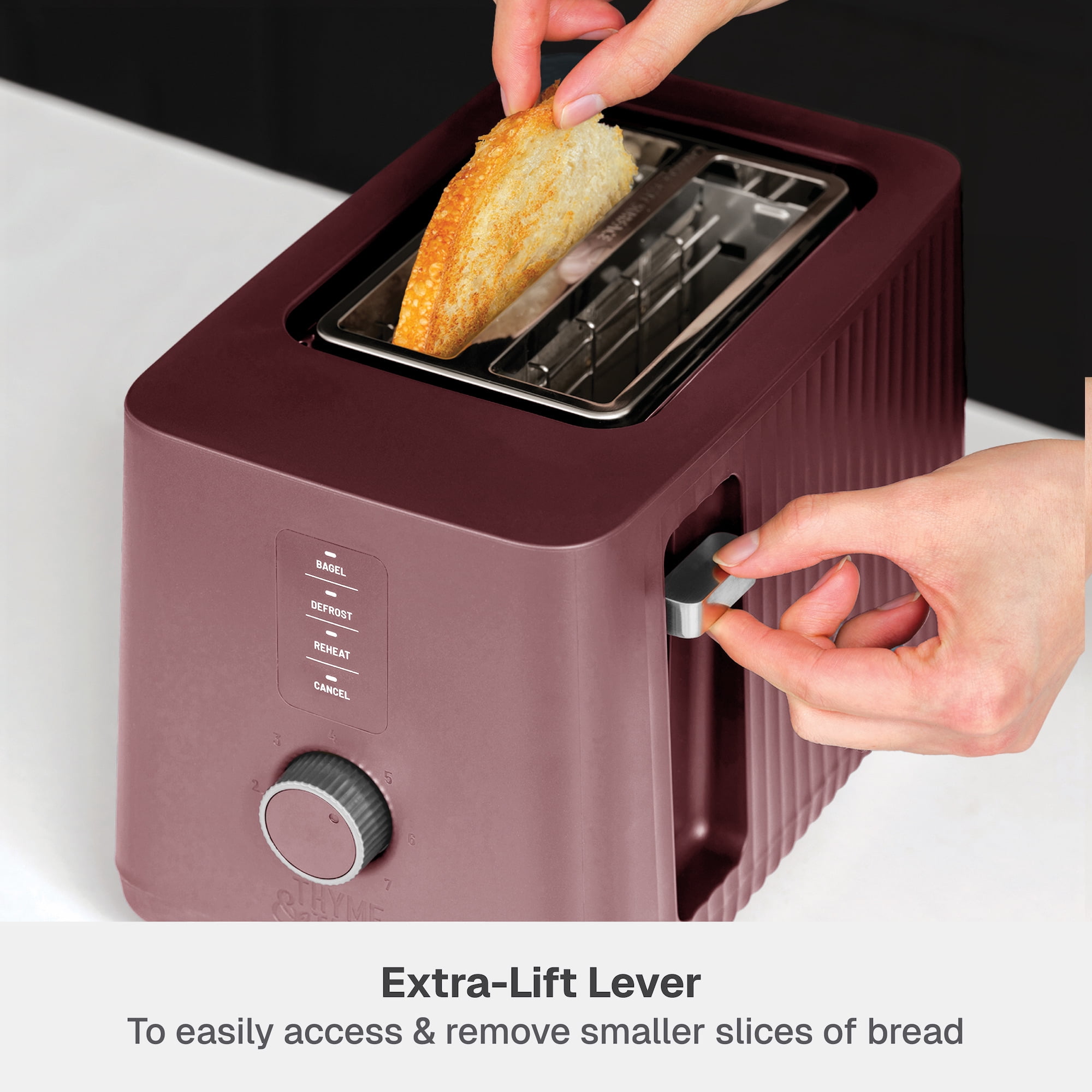 Thyme & Table 2-Slice Toaster, Extra-Wide Slots with Removable Crumb Tray, Cabernet Red
