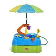 Step2 Waterpark Wonders Two-Tier Blue Plastic Outdoor Toy and Water Table for Toddler with Umbrella