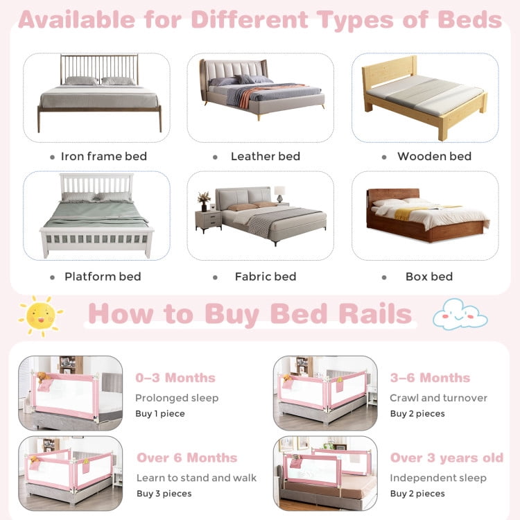 YYAo Bed Guard Rails,Bed Fence,Bed Gate for Baby,57 Inch Toddlers Vertical Lifting Baby Bed Rail Guard with Lock-Pink