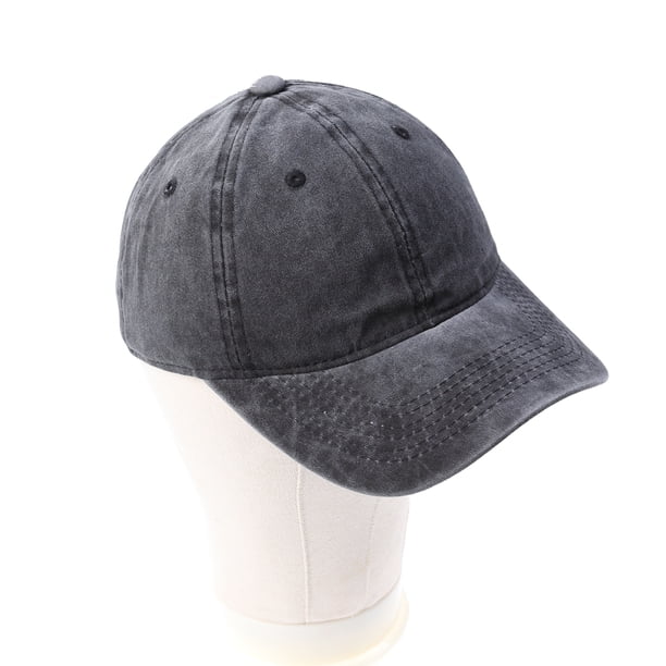 Gorra de béisbol vintage teñida lavada Sombrero de papá de algodón ajustable de perfil bajo Unisex Sombrero de béisbol de color puro (Negro)