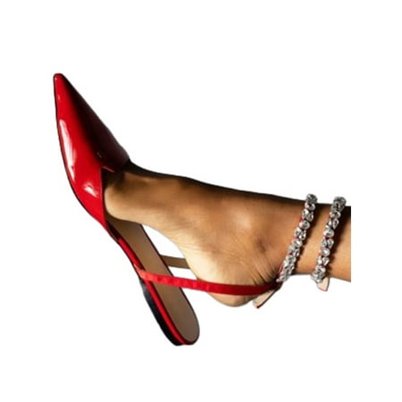 

Gomelly Women s Slingback Flats Shoes Pointed Toe Ankle Strap Sandals Dress Wedding Shoes Patent Leather Red 6.5