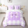 thumbnail image 2 of jejeloiu Lovely Bow Knot 7 Pieces Bedding Comforter Set,Purple White Checkered Full Bedding Set For Girls Reversible, 2 of 8