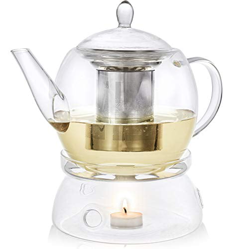 Teabloom Prague Glass Teapot Warmer, Glass Teapot And Warmer Set