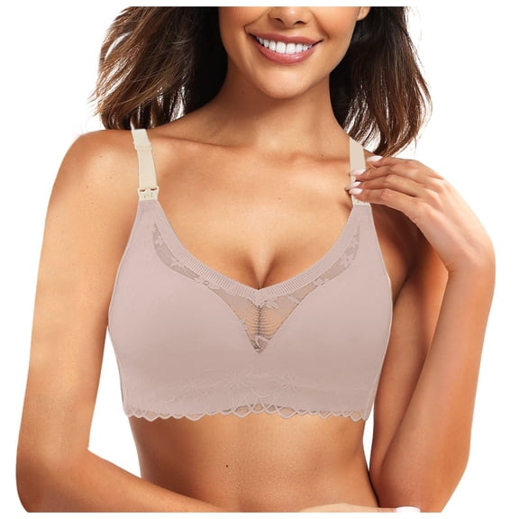 Women Solid Maternity Open Button Breastfeeding Bra Pulls Up Sag Feeding Comfort Thin, 40, Pink