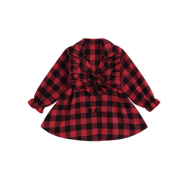 xiaxaixu Vêtements d'Automne pour Filles Tout-Petits Robe à Carreaux Douce Robe à Manches Longues avec Ceinture et Boutons