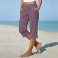 thumbnail image 2 of SAHFX Petite Capris for Women Petite Length Cotton Linen Pants with Pockets Split Button Quick Dry Wide Leg Pants Pull on Straight Leg Gym Workout Yoga Shorts Dress Pants 2026 Business Purple M, 2 of 7