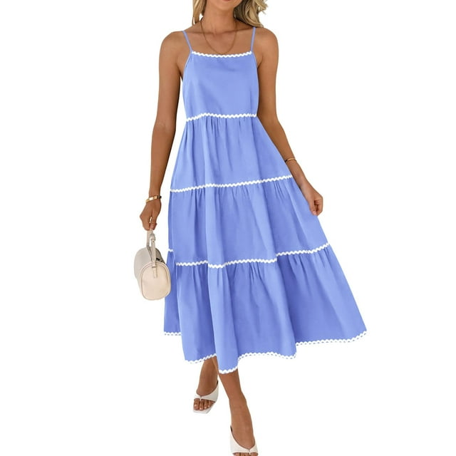 SUNSIOM Robe Longue d'Été à Bretelles Spaghetti pour Femmes Robe de Soirée Dos Nu à Rayures Ondulées pour Vacances Mode Urbaine