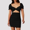 thumbnail image 2 of Vestido holgado con mangas plisadas y escote en V para mujer: vestido de noche de satén con cuello de una sola línea, sin tirantes, espalda descubierta y abertura alta, para el día a día, fiestas,, 2 of 6