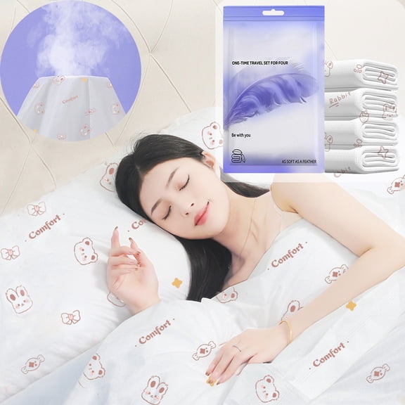 COM1950s Disposable Travel Bedding Set, 4-Piece Non-Woven Portable Bed Sheets, Duvet Cover and Pillowcases for Hotel, Business Trip and Vacation