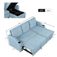 thumbnail image 5 of Euroco 80" Pull Out Sofa Bed L Shape Sofa with Storage Chaise and Cup Holder, Linen Fabric 3 Seater Couch, Blue, 5 of 10