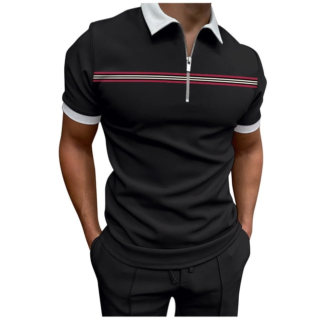 BOBOGOJP Polo pour Hommes Performance à Manches Courtes (Noir,TTG)