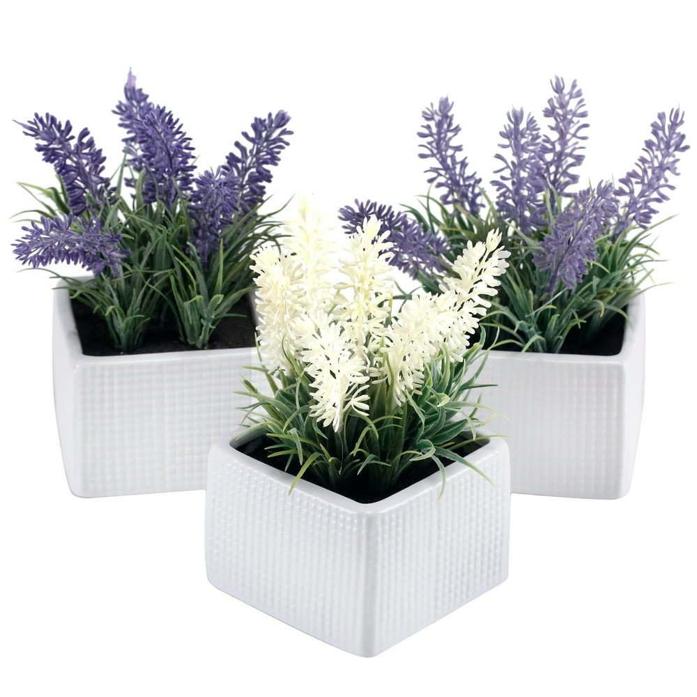 Assorted Color Artificial Lavender Flower Plants in White Textured