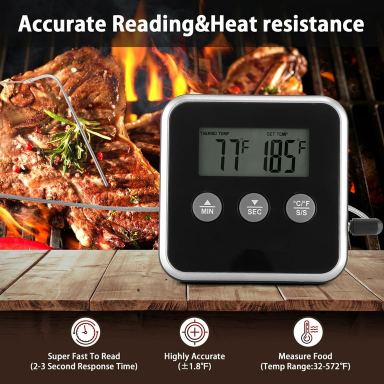 Mairbeon 1 Set Food Thermometer Heat Resistant High-precision Timer Large  Screen Digital Display Temperature-Alert Baking Thermometer for Kitchen