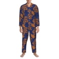 thumbnail image 3 of Lsque Golden Maple on Navy Blue Pattern Long Sleeve Pajama Set for Men - Soft 2-Piece Sleepwear and Loungewear Set with Pockets, Comfy Nightwear-Large, 3 of 7
