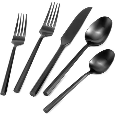 

generic Matte Black Hexagon Flatware Set Matte Finished Cutlery Set Stainless Steel Silverware Set 20 Pieces Home Hotel Restaurant Use Wedding Service for 4