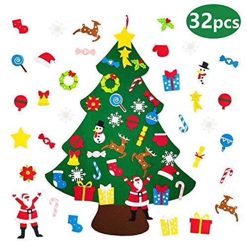 32PCS Feutre Arbre de Noël Bambins - Arbre de Feutre de Noël de 3,1 Pieds pour les Enfants Feutre Arbre de Noël pour les Tout-Petits
