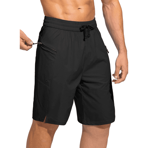 PUZTLOY Men's Swim Trunks Quick Dry Board Shorts with Zipper Pockets Beach Shorts Bathing Suits for Men - No Mesh Liner Black S-3XL