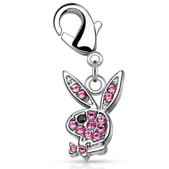CZ Paved Playboy Bunny with Lobster Claw for Belly rings, Bracelets and More Carm
