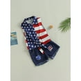 thumbnail image 3 of Bslissey Toddler Kids Girls Independence Day Outfits Sleeveless Stars Stripe Tank Tops + Ripped Denim Shorts 2Pcs Little Girls Summer Casual Shorts Sets 1T 2T 3T 4T 5T 6T, 3 of 8